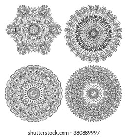 set of adult coloring page. Mandala vector for art, coloring book, zendoodle. Round zentangle for coloring book pages, mandala design. Coloring mandala. round ornament lace pattern. vector collection