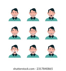 Set Of Adult Man Face Expression Avatars Vector