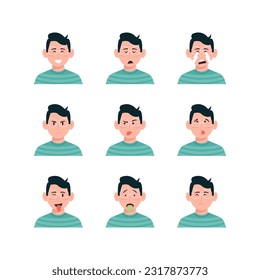 Set Of Adult Man Use Glasses Face Expression Avatars Vector