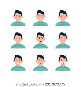 Set Of Adult Man Use Glasses Face Expression Avatars Vector