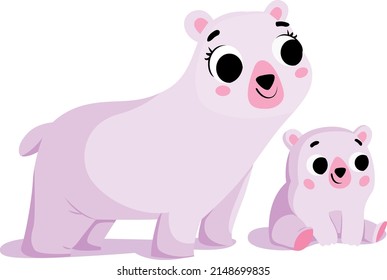 Set of adult polar bears and cubs. Cute illustration vector