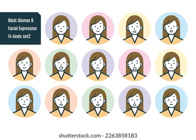 Set of Adult Woman bust shot illustrations.