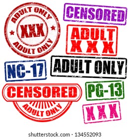 Set of adults only content grunge rubber stamps, vector illustration
