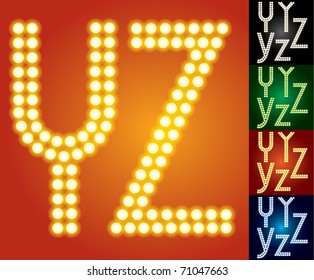 Set of advanced led alphabet with transparency. Characters y z