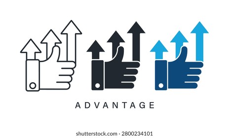 set of advantage icons featuring thumb up and growth arrow for business success and progress