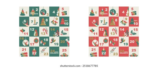 Set of Advent Calendars. Modern colorful design.