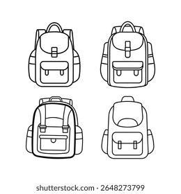 A set of adventure backpack line art vector art illustration