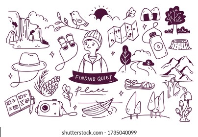 Set Of Adventure Doodle Vector Illustration