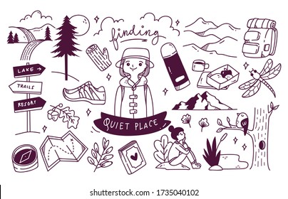 Set of Adventure Doodle Vector Illustration