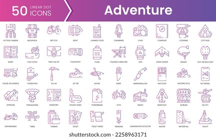 Set of adventure icons. Gradient style icon bundle. Vector Illustration