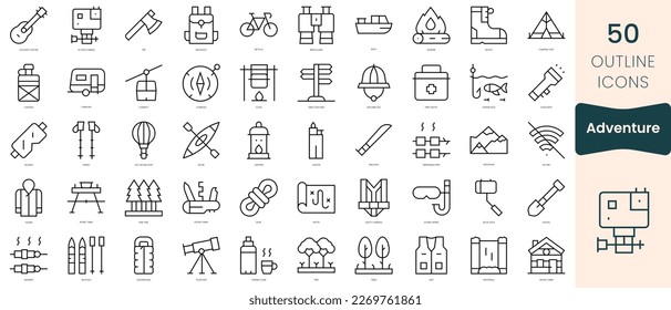 Set of adventure icons. Thin linear style icons Pack. Vector Illustration