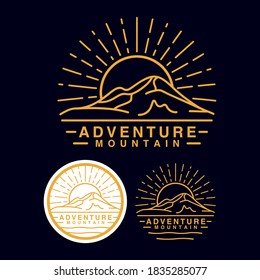 set adventure mountain logo, circle emblem stamp