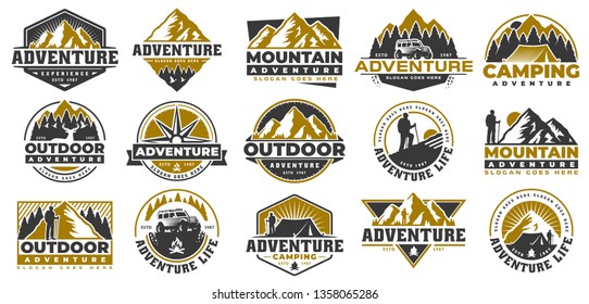 Set of Adventure and outdoor vintage logo template, badge or emblem style