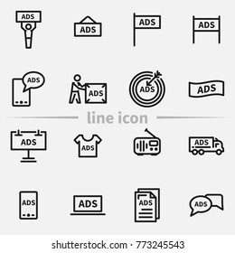 Set of advertisement outline vector icons.