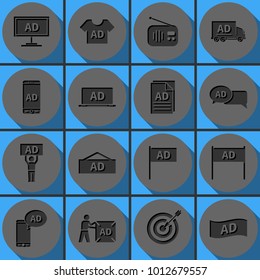 Set of advertisement vector icons. Papercut pictogram with 3d effect.