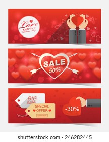 set of advertising banners for the day of St. Valentine