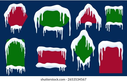 Conjunto de Anuncios publicitarios con diseños de casquete de nieve en varias Formas como rectangular, cuadrado, ovalado y redondo.