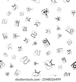 Set Advertising, Board with graph chart, Browser setting and  on seamless pattern. Vector