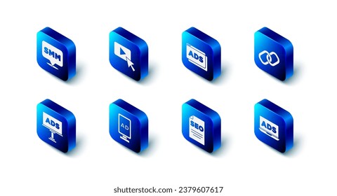 Set Advertising, Chain link, SEO optimization,  and Social media marketing icon. Vector