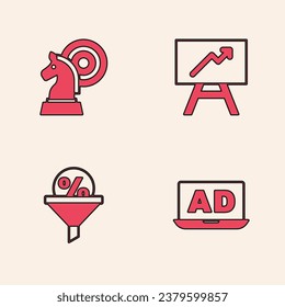 Set Advertising, Chess, Board with graph chart and Lead management icon. Vector