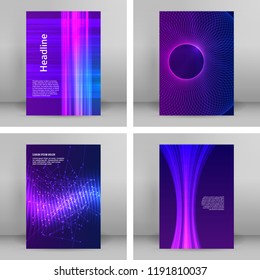 Set Advertising flyer party design elements. Purple background with elegant graphic blur bright light circles. Fun illustration for template brochure, layout leaflet, cafe menu card