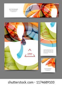 Set of advertising flyers and banners with abstract waves and lines