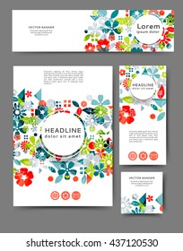 Set of advertising flyers and banners. Flyer design template with abstract floral background