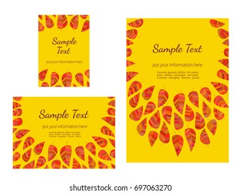 Set of advertising flyers templates for Presentation. Leaflet, Cover Page Design. Autumn celebration poster. Autumnal abstract red yellow leaves. Season event background vector vintage illustration