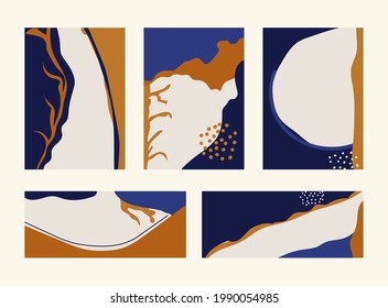 Set of advertising hand drawn organic shapes and lines pastel color pattern collage on white background. Contemporary modern trendy style. Vector illustrations