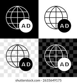 Set Advertising icon isolated on black and white, transparent background. Concept of marketing and promotion process. Responsive ads. Social media advertising.  Vector