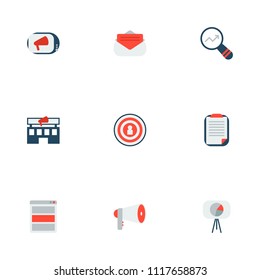 Set Of Advertising Icons Flat Style Symbols With Promotion, Advertising Agency, Client Brief And Other Icons For Your Web Mobile App Logo Design.