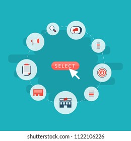 Set of advertising icons flat style symbols with ads, promotion, research and other icons for your web mobile app logo design.