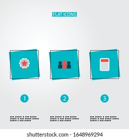 Conjunto de iconos publicitarios símbolos de estilo plano con conocimiento de marca, periódicos, iconos de audiencia para el diseño del logotipo de la aplicación móvil web.
