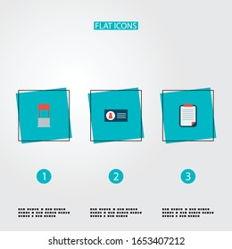 Set von Werbe-Icons flache Stilsymbole mit Kundenbeschreibung, Stand, Visitenkartensymbole für Ihr Web-App-Logo.