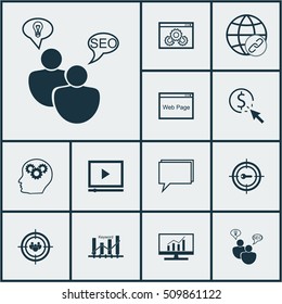 Set Of Advertising Icons On Brain Process, Focus Group And Conference Topics. Editable Vector Illustration. Includes Digital, Audience, Target And More Vector Icons.