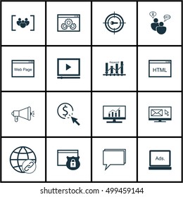 Set Of Advertising Icons On Coding, Media Campaign, SEO Brainstorm And Other Topics. Editable Vector Illustration. Includes Online, Viral, Page And More Vector Icons.