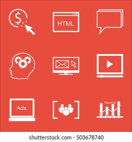 Set Of Advertising Icons On Coding, Questionnaire And Video Player Topics. Editable Vector Illustration. Includes Newsletter, Group And Marketing Vector Icons.