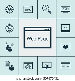 Set Of Advertising Icons On Coding, Website Performance And PPC Topics. Editable Vector Illustration. Includes Page, Web, Per And More Vector Icons.