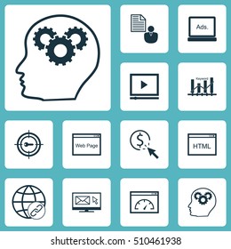 Set Of Advertising Icons On Coding, Digital Media And Video Player Topics. Editable Vector Illustration. Includes Pay, Display, Plan And More Vector Icons.