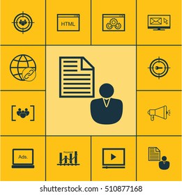 Set Of Advertising Icons On Coding, Media Campaign And Video Player Topics. Editable Vector Illustration. Includes Marketing, Audience, Client And More Vector Icons.