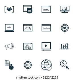 Set Of Advertising Icons On Coding, Focus Group And Video Player Topics. Editable Vector Illustration. Includes Link, Matching, Businessman And More Vector Icons.