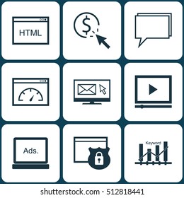 Set Of Advertising Icons On Coding, Newsletter And Conference Topics. Editable Vector Illustration. Includes Code, Ranking, Display And More Vector Icons.