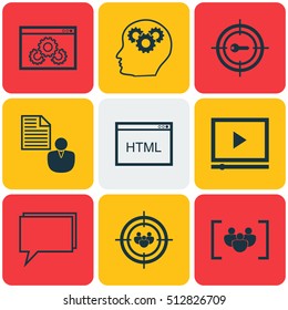 Set Of Advertising Icons On Coding, Conference And Website Performance Topics. Editable Vector Illustration. Includes Target, Client, Audience And More Vector Icons.