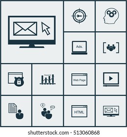 Set Of Advertising Icons On Coding, Digital Media And Questionnaire Topics. Editable Vector Illustration. Includes Marketing, Consulting, Plan And More Vector Icons.