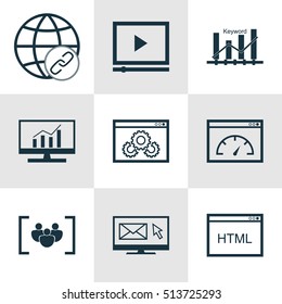 Set Of Advertising Icons On Coding, Questionnaire And Video Player Topics. Editable Vector Illustration. Includes Target, Advertising, Group And More Vector Icons.