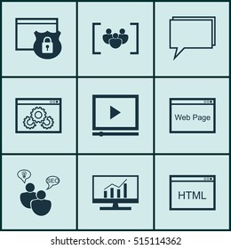 Set Of Advertising Icons On Coding, Security And Questionnaire Topics. Editable Vector Illustration. Includes Comprehensive, Consulting, HTML And More Vector Icons.