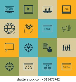 Set Of Advertising Icons On Conference, Brain Process And Newsletter Topics. Editable Vector Illustration. Includes Comprehensive, Page, Creativity And More Vector Icons.