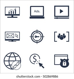 Set Of Advertising Icons On Connectivity, Digital Media And Newsletter Topics. Editable Vector Illustration. Includes Group, Marketing And Target Vector Icons.