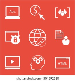 Set Of Advertising Icons On Connectivity, Video Player And Brain Process Topics. Editable Vector Illustration. Includes Brief, Focus And Creativity Vector Icons.