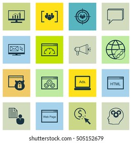 Set Of Advertising Icons On Connectivity, Security And Newsletter Topics. Editable Vector Illustration. Includes Speed, Optimization And Digital Vector Icons.